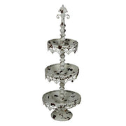 Benzara Rustic 3 Tier Iron Tray Rack with Spool Turned Design, Antique White