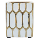 Sagebrook Home 16981-05 Ceramic, 4" Pen Holder, White/Gold