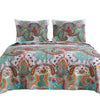 Benzara 3 Piece Queen Size Cotton Quilt Set with Paisley Print, Teal Blue