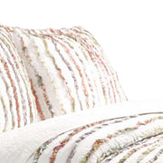 Benzara Drin Fabric Standard Sham with Frayed Stripes and Ruffle Pattern, Off White