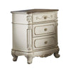 Benzara 3 Drawer Nightstand with Floral Motif Carving Details, Antique White and Brown