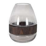 Sagebrook Home 18556-02 Glass, 8" Belly Vase with Wood Band, Clear