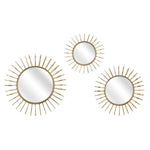 Benzara Sunburst Design Round Metal Wall Mirror, Set of 3, Gold