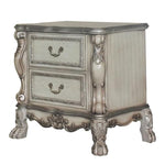 Benzara Traditional Wooden Nightstand with 2 Drawers and Carved Details, Silver