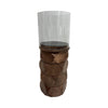 Sagebrook Home 18198-02 Wood, 10" Stacked Hexagon Pillar Hurricane, Brown