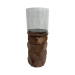 Sagebrook Home 18198-02 Wood, 10" Stacked Hexagon Pillar Hurricane, Brown