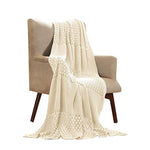 Benzara Creuse Cable Knitted Cotton Throw with Popcorn Stitching, White