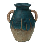 Sagebrook Home 18043 Terracotta, 12" Eared Vase, Blue/Ivory
