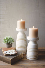 Kalalou CDL3128 White Ceramic Candle Holders Set of 2