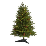 Nearly Natural 3` Yukon Mountain Fir Artificial Christmas Tree with 50 Clear Lights and Pine Cones