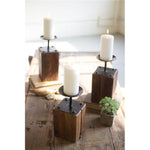 Kalalou NSE1031 Recycled Wood Candle Holders Set of 3