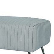 Benzara Rectangular Wooden Ottoman with Vertically Stitched Fabric Seat, Light Blue