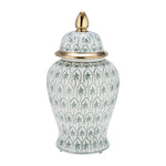 Sagebrook Home 17900-01 Ceramic, 18" Temple Jar, Green/Gold