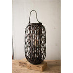 Kalalou CLUX1071 Large Willow Lantern with Glass, Dark Brown