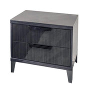 Benzara 2 Drawer Wooden Nightstand with Ribbed Edge Handle, Glossy Black