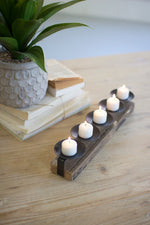 Kalalou NMCC1062 Five Metal Candle Holders In A Recycled Wooden Base