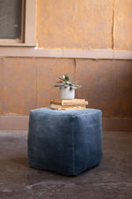 Kalalou NKHU1008 Velvet Pouf Steel Blue
