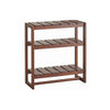 Benzara Wooden Shelf with 3 Slatted Racks and Trestle Base, Dark Brown
