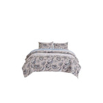 Benzara 3 Piece Queen Quilt Set with Seashell and Starfish Print, White and Gray