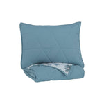 Benzara Geometrically stitched Twin Size Fabric Comforter set with 1 Sham, Blue