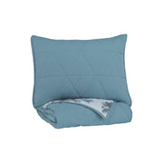 Benzara Geometrically stitched Twin Size Fabric Comforter set with 1 Sham, Blue