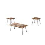 Benzara 3 Piece Reclaimed Wood and Metal Foldable Table Set, Brown and Black