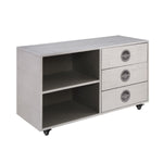 Benzara 3 Drawer Metal Cabinet with Aluminum Patchwork and 1 Shelf, Silver