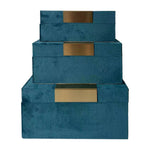 Sagebrook Home 17408 Velvet, Set of 3 7/8/9", Jewelry Boxes, Teal/Gold