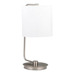 Benzara Metal Table Lamp with Curved Tubular Stand and Round Base, White and Silver