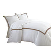 Benzara Larvik 3 Piece Cotton Queen Duvet Set with Satin Band, Brown and White