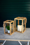 Kalalou CBB1097 Rectangular Rattan and Glass Candle Lantern, Set of 2