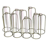Benzara 9 Glass Tube Cluster Vase with Metal Frame Support, Brass and Clear