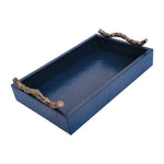 Sagebrook Home 18149 Faux Leather, 16" Copenhagen Tray, Navy/Gold