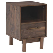 Benzara Single Drawer Wooden Nightstand with Grain Details, Brown