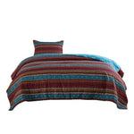 Benzara 2 Piece Microfiber Twin Size Quilt Set with Stripe Print, Brown and Blue