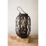 Kalalou CLUX1073 Medium Willow Lantern with Glass, Dark Brown