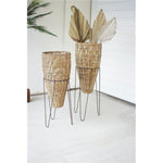 Kalalou A6243 Seagrass Cone Planters with Iron Stands Set of 2