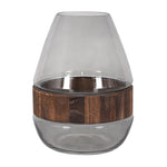 Sagebrook Home 18556-01 Glass, 10" Belly Vase with Wood Band, Clear