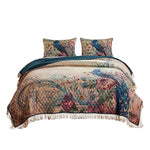 Benzara 3 Piece King Size Quilt Set with Floral Print and Crochet Trim, Multicolor