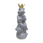 Benzara 23 Inches Polyresin Frog Figurine with Crown, Gray and Gold