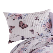Benzara 2 Piece Twin Size Quilt Set with Lily and Butterfly Print, Multicolor