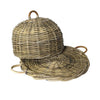 Benzara Rattan Weave Food Cover with Trivet and Curved Handles, Rustic Gray