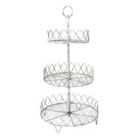 Benzara 3 Tier Metal Wire Stand with Lattice Design Sides, Antique White