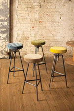 Kalalou NKHU1032 Adjustable Velvet Bar Stool with Iron Frame - Steel Blue