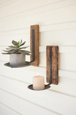 Kalalou NMCC1053 Set of Three Repurposed Perforated Metal Spoon And Wood Wall Shelves