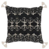Benzara BM228919 Printed Textured Fabric Throw Pillow with Tassels Corners, Black and Cream