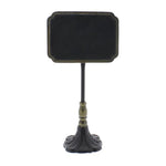 Benzara Rectangular Carved Metal Chalkboard Stand, Black and Brass