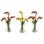 Nearly Natural A1167-S3 10" Artificial Yellow & Orange Baby Breath Arrangement in Vase, Set of 3