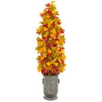 Nearly Natural 9952 46" Artificial Autumn Maple Tree in Vintage Metal Planter, Multicolor