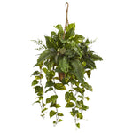 Nearly Natural 6986 46" Artificial Green Mixed Pothos & Boston Fern in Hanging Basket
